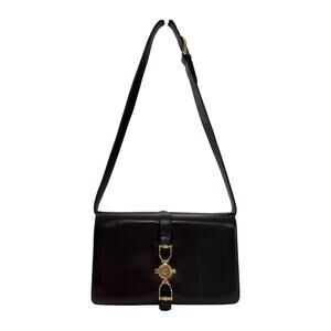 Vintage Céline Horsebit Logo Dark Brown Leather Shoulder Bag Made in Italy